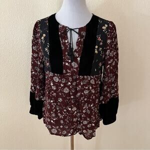 Sanctuary Disrupt floral velvet peasant blouse NEW SMALL